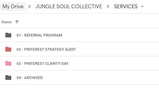 Services folder inside Google Drive